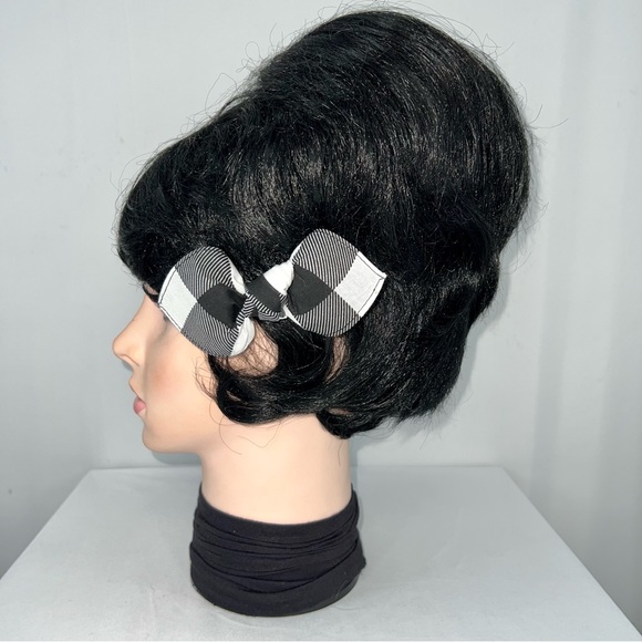 Black and White Plaid Pinup Bandana Knotted Hair Bow - Picture 6 of 11